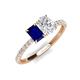 4 - Galina 7x5 mm Emerald Cut Blue Sapphire and 8x6 mm Oval White Sapphire 2 Stone Duo Ring 