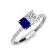 4 - Galina 7x5 mm Emerald Cut Blue Sapphire and 8x6 mm Oval White Sapphire 2 Stone Duo Ring 