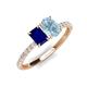 4 - Galina 7x5 mm Emerald Cut Blue Sapphire and 8x6 mm Oval Aquamarine 2 Stone Duo Ring 