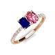 4 - Galina 7x5 mm Emerald Cut Blue Sapphire and 8x6 mm Oval Pink Tourmaline 2 Stone Duo Ring 