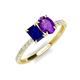 4 - Galina 7x5 mm Emerald Cut Blue Sapphire and 8x6 mm Oval Amethyst 2 Stone Duo Ring 