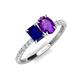 4 - Galina 7x5 mm Emerald Cut Blue Sapphire and 8x6 mm Oval Amethyst 2 Stone Duo Ring 