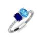 4 - Galina 7x5 mm Emerald Cut Blue Sapphire and 8x6 mm Oval Blue Topaz 2 Stone Duo Ring 