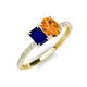 4 - Galina 7x5 mm Emerald Cut Blue Sapphire and 8x6 mm Oval Citrine 2 Stone Duo Ring 