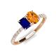 4 - Galina 7x5 mm Emerald Cut Blue Sapphire and 8x6 mm Oval Citrine 2 Stone Duo Ring 