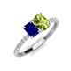 4 - Galina 7x5 mm Emerald Cut Blue Sapphire and 8x6 mm Oval Peridot 2 Stone Duo Ring 