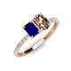 4 - Galina 7x5 mm Emerald Cut Blue Sapphire and 8x6 mm Oval Smoky Quartz 2 Stone Duo Ring 