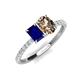 4 - Galina 7x5 mm Emerald Cut Blue Sapphire and 8x6 mm Oval Smoky Quartz 2 Stone Duo Ring 