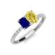 4 - Galina 7x5 mm Emerald Cut Blue Sapphire and 8x6 mm Oval Yellow Sapphire 2 Stone Duo Ring 