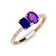 4 - Galina 7x5 mm Emerald Cut Blue Sapphire and 8x6 mm Oval Amethyst 2 Stone Duo Ring 