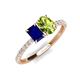 4 - Galina 7x5 mm Emerald Cut Blue Sapphire and 8x6 mm Oval Peridot 2 Stone Duo Ring 