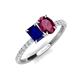 4 - Galina 7x5 mm Emerald Cut Blue Sapphire and 8x6 mm Oval Rhodolite Garnet 2 Stone Duo Ring 