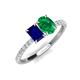 4 - Galina 7x5 mm Emerald Cut Blue Sapphire and 8x6 mm Oval Emerald 2 Stone Duo Ring 