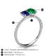5 - Galina 7x5 mm Emerald Cut Blue Sapphire and 8x6 mm Oval Emerald 2 Stone Duo Ring 