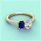 6 - Galina 7x5 mm Emerald Cut Blue Sapphire and 8x6 mm Oval Forever One Moissanite 2 Stone Duo Ring 