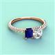 6 - Galina 7x5 mm Emerald Cut Blue Sapphire and 8x6 mm Oval Forever One Moissanite 2 Stone Duo Ring 