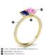5 - Galina 7x5 mm Emerald Cut Blue Sapphire and 8x6 mm Oval Pink Sapphire 2 Stone Duo Ring 