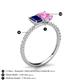 5 - Galina 7x5 mm Emerald Cut Blue Sapphire and 8x6 mm Oval Pink Sapphire 2 Stone Duo Ring 