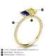 5 - Galina 7x5 mm Emerald Cut Blue Sapphire and 8x6 mm Oval Yellow Sapphire 2 Stone Duo Ring 