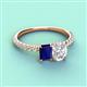 6 - Galina 7x5 mm Emerald Cut Blue Sapphire and 8x6 mm Oval White Sapphire 2 Stone Duo Ring 