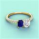 6 - Galina 7x5 mm Emerald Cut Blue Sapphire and 8x6 mm Oval White Sapphire 2 Stone Duo Ring 