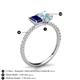 5 - Galina 7x5 mm Emerald Cut Blue Sapphire and 8x6 mm Oval Aquamarine 2 Stone Duo Ring 