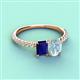 6 - Galina 7x5 mm Emerald Cut Blue Sapphire and 8x6 mm Oval Aquamarine 2 Stone Duo Ring 