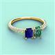 6 - Galina 7x5 mm Emerald Cut Blue Sapphire and 8x6 mm Oval Lab Created Alexandrite 2 Stone Duo Ring 
