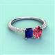 6 - Galina 7x5 mm Emerald Cut Blue Sapphire and 8x6 mm Oval Pink Tourmaline 2 Stone Duo Ring 