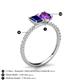 5 - Galina 7x5 mm Emerald Cut Blue Sapphire and 8x6 mm Oval Amethyst 2 Stone Duo Ring 