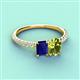 6 - Galina 7x5 mm Emerald Cut Blue Sapphire and 8x6 mm Oval Peridot 2 Stone Duo Ring 