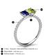 5 - Galina 7x5 mm Emerald Cut Blue Sapphire and 8x6 mm Oval Peridot 2 Stone Duo Ring 