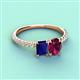 6 - Galina 7x5 mm Emerald Cut Blue Sapphire and 8x6 mm Oval Rhodolite Garnet 2 Stone Duo Ring 