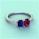 6 - Galina 7x5 mm Emerald Cut Blue Sapphire and 8x6 mm Oval Rhodolite Garnet 2 Stone Duo Ring 
