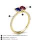 5 - Galina 7x5 mm Emerald Cut Blue Sapphire and 8x6 mm Oval Rhodolite Garnet 2 Stone Duo Ring 