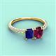 6 - Galina 7x5 mm Emerald Cut Blue Sapphire and 8x6 mm Oval Rhodolite Garnet 2 Stone Duo Ring 