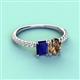 6 - Galina 7x5 mm Emerald Cut Blue Sapphire and 8x6 mm Oval Smoky Quartz 2 Stone Duo Ring 