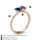 5 - Galina 7x5 mm Emerald Cut Blue Sapphire and 8x6 mm Oval Smoky Quartz 2 Stone Duo Ring 