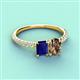 6 - Galina 7x5 mm Emerald Cut Blue Sapphire and 8x6 mm Oval Smoky Quartz 2 Stone Duo Ring 
