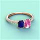 6 - Galina 7x5 mm Emerald Cut Blue Sapphire and 8x6 mm Oval Pink Sapphire 2 Stone Duo Ring 