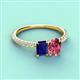 6 - Galina 7x5 mm Emerald Cut Blue Sapphire and 8x6 mm Oval Pink Tourmaline 2 Stone Duo Ring 