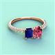 6 - Galina 7x5 mm Emerald Cut Blue Sapphire and 8x6 mm Oval Pink Tourmaline 2 Stone Duo Ring 