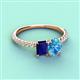6 - Galina 7x5 mm Emerald Cut Blue Sapphire and 8x6 mm Oval Blue Topaz 2 Stone Duo Ring 