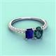 6 - Galina 7x5 mm Emerald Cut Blue Sapphire and 8x6 mm Oval London Blue Topaz 2 Stone Duo Ring 