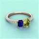 6 - Galina 7x5 mm Emerald Cut Blue Sapphire and 8x6 mm Oval Peridot 2 Stone Duo Ring 