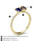 5 - Galina 7x5 mm Emerald Cut Blue Sapphire and 8x6 mm Oval Smoky Quartz 2 Stone Duo Ring 