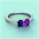 6 - Galina 7x5 mm Emerald Cut Blue Sapphire and 8x6 mm Oval Amethyst 2 Stone Duo Ring 