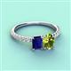 6 - Galina 7x5 mm Emerald Cut Blue Sapphire and 8x6 mm Oval Peridot 2 Stone Duo Ring 