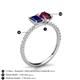 5 - Galina 7x5 mm Emerald Cut Blue Sapphire and 8x6 mm Oval Rhodolite Garnet 2 Stone Duo Ring 