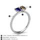 5 - Galina 7x5 mm Emerald Cut Blue Sapphire and 8x6 mm Oval Smoky Quartz 2 Stone Duo Ring 